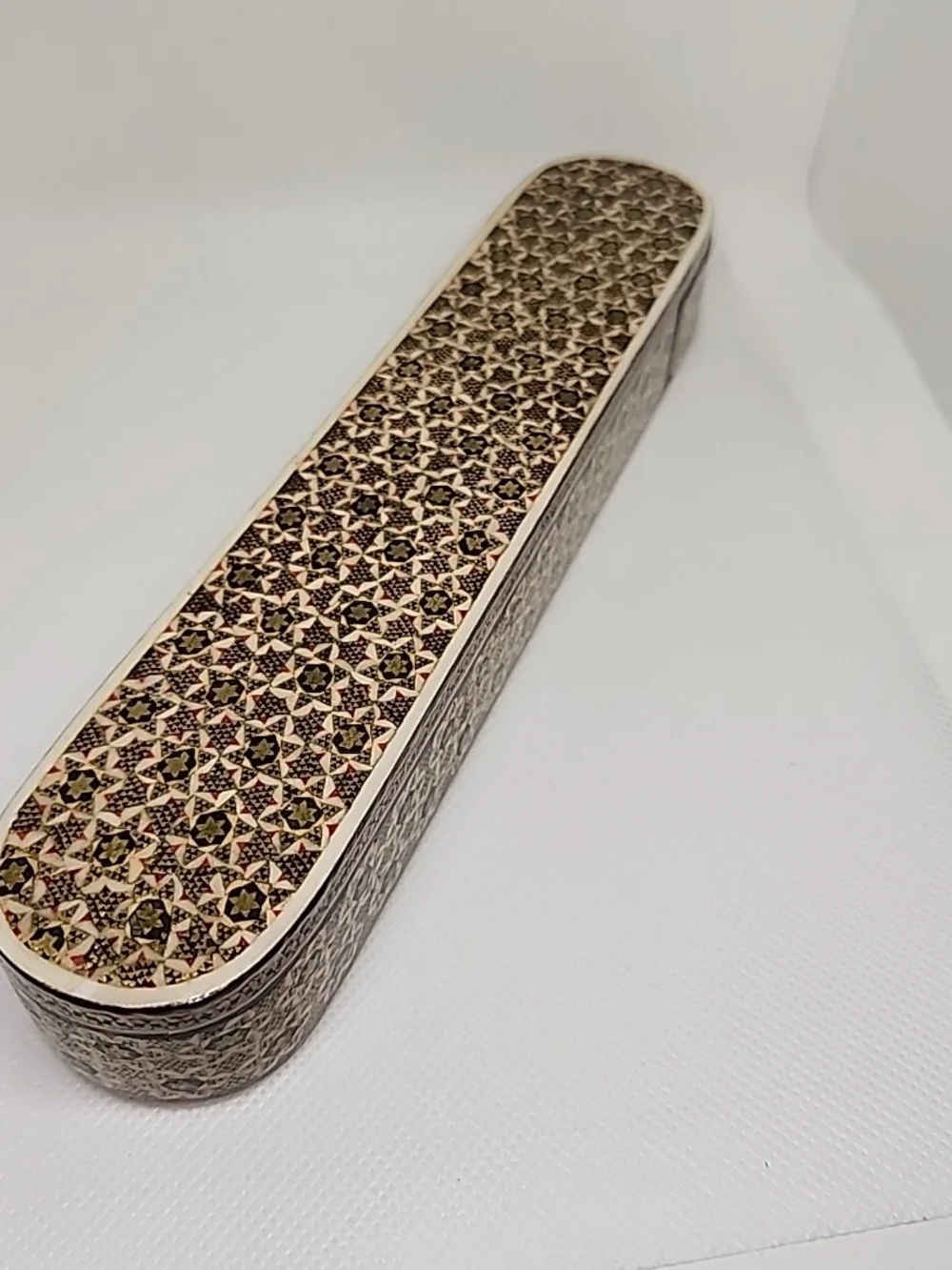 Handcrafted Vintage Floral Inlay Wood Pencil Box - Brown
